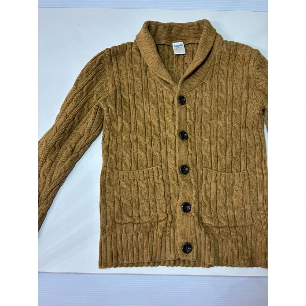 Gymboree Boys Brown Cable Knit Shawl Collar Cardigan Sweater Size S 5-6